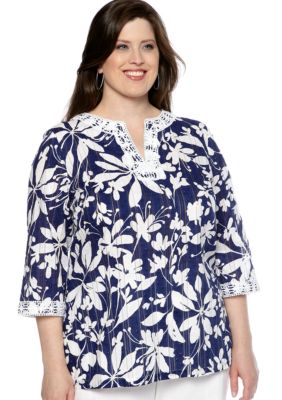 Alfred Dunner Plus Size Jet Setter Floral Woven Blouse