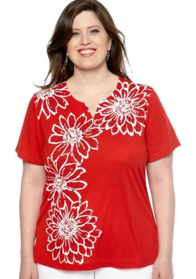 Alfred Dunner Plus Size Jet Setter Placed Floral Knit Top