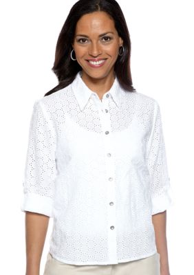 Alfred Dunner Petite Jet Setter Eyelet Woven Blouse