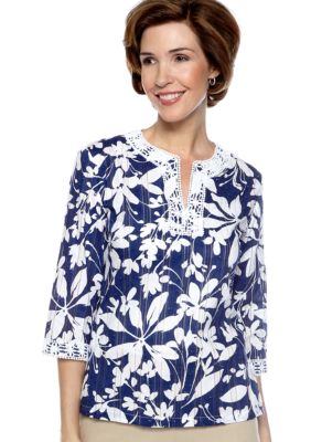 Alfred Dunner Petite Jet Setter Floral Woven Blouse