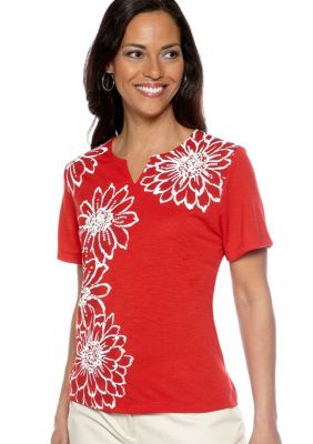 Alfred Dunner Petite Jet Setter Placed Floral Knit Top