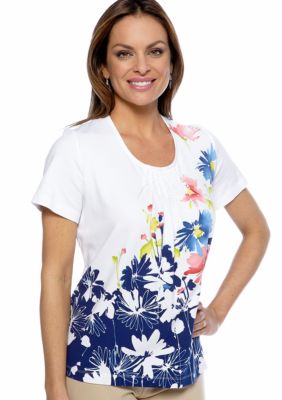 Alfred Dunner Petite Jet Setter Short Sleeve Floral Border Tee