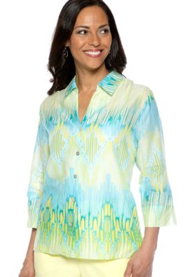 Alfred Dunner Walking On Sunshine Ikat Printed Button Up Shirt