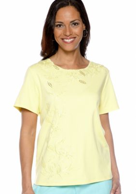 Alfred Dunner Walking On Sunshine Floral Embroidered Knit Top