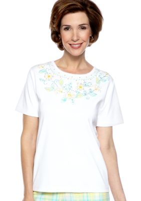 Alfred Dunner Walking On Sunshine Floral Plaid Knit Top