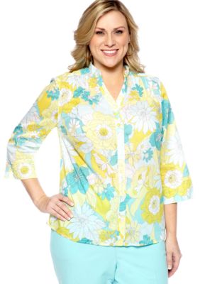 Alfred Dunner Plus Size Walking On Sunshine Floral Printed Blouse