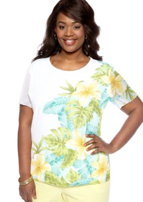 Alfred Dunner Plus Size Walking On Sunshine Placed Floral Top