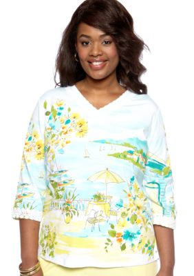 Alfred Dunner Plus Size Walking On Sunshine Scenic Tee