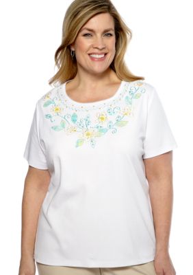 Alfred Dunner Plus Size Walking On Sunshine Floral Plaid Knit Top