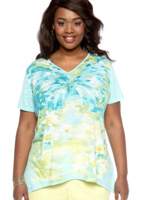 Alfred Dunner Plus Size Walking On Sunshine Watercolor Knit Top