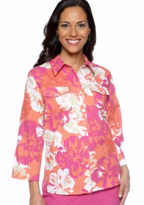 Alfred Dunner Laguna Beach Crinkle Floral Print Blouse
