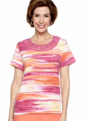 Alfred Dunner Laguna Beach Crochet Neck Tee