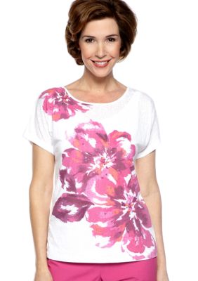 Alfred Dunner Laguna Beach Placed Floral Burnout Tee