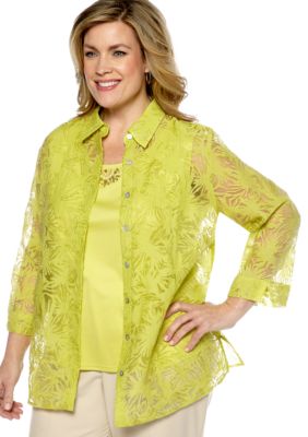 Alfred Dunner Plus Size Sahara Desert Burnout 2Fer Blouse