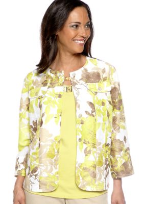 Alfred Dunner Petite Sahara Desert Textured Floral Print Jacket