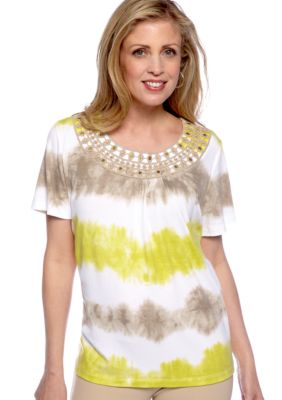 Alfred Dunner Petite Sahara Desert Tie Dye Biadere Tee