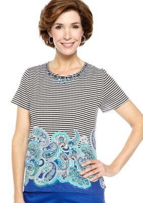 Alfred Dunner French Riviera Paisley Border Print Blouse