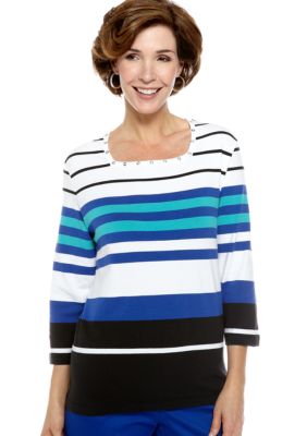 Alfred Dunner French Riviera Stripe Square Neck Knit Top