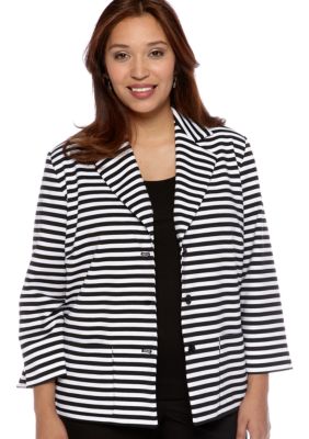 Alfred Dunner Plus Size French Riviera Stripe Ponte Jacket