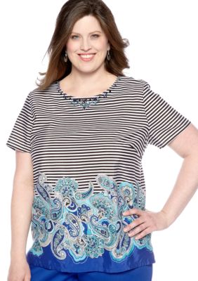 Alfred Dunner Plus Size French Riviera Paisley Border Print Blouse