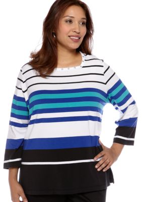 Alfred Dunner Plus Size French Riviera Stripe Square Neck Knit Top