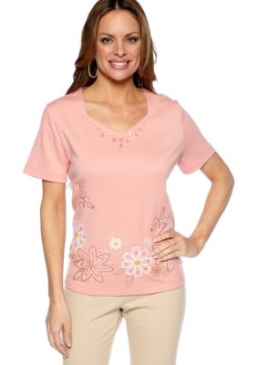 Alfred Dunner Petite Summer Haze Embroidered Floral Knit Top