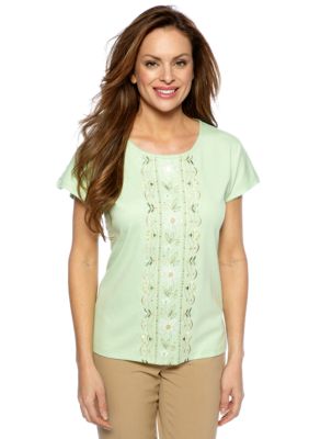 Alfred Dunner Petite Summer Haze Embroidered Knit Top