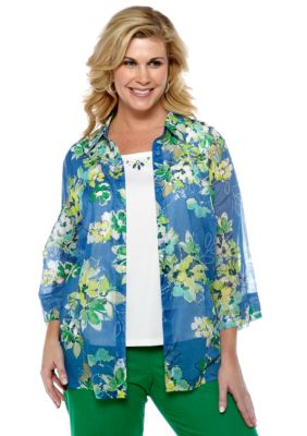 Alfred Dunner Plus Size Cool Breeze Floral Print 2fer Blouse