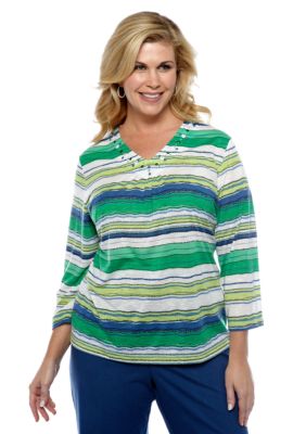 Alfred Dunner Plus Size Cool Breeze Wavy Stripe Knit Top