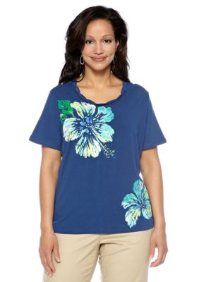 Alfred Dunner Plus Size Cool Breeze Placed Orchid Knit Top