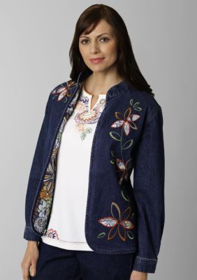 Alfred Dunner Color Revival Applique Denim Jacket