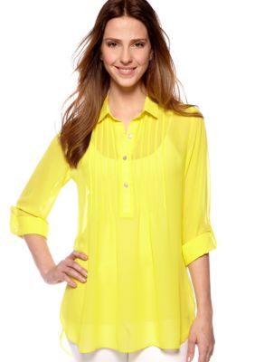New Directions Weekend Woven Pleated Front Hi Lo