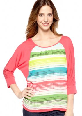 New Directions Weekend Knit Woven Hi Lo Raglan