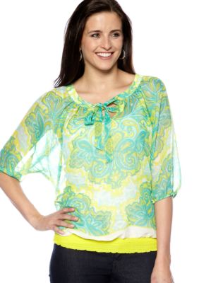 New Directions Weekend Tie Front Print Dolman