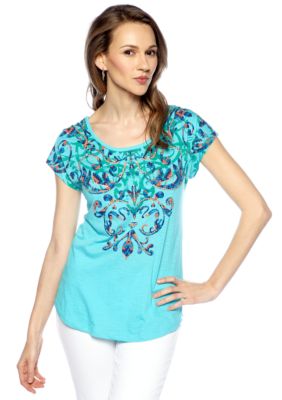 New Directions Weekend Lace Back Dolman Top
