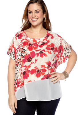 New Directions Weekend Plus Size Asymmetrical Printed Top
