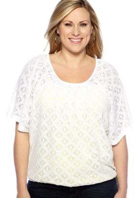 New Directions&reg; Weekend Plus Size Lace Drawstring Layered Top