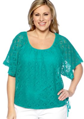 New Directions Weekend Plus Size Lace Drawstring Layered Top