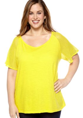 New Directions Weekend Plus Size Crochet Sleeve Tee
