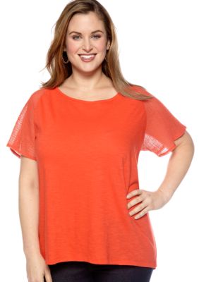 New Directions Weekend Plus Size Crochet Sleeve Tee