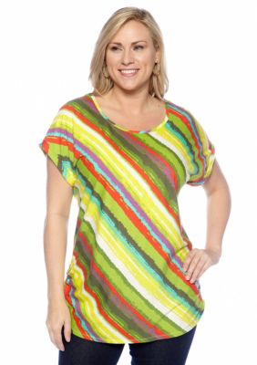 New Directions Weekend Plus Size Striped Cuffed Tee