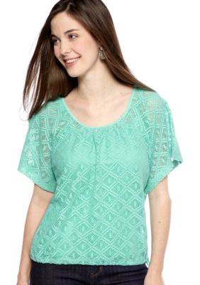 New Directions Weekend Petite Lace Drawstring Layered Top