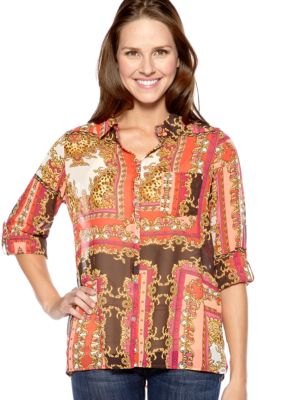 New Directions Weekend Petite Long Sleeve Hi Lo Shirt
