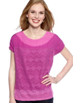 New Directions Weekend Petite Lace Panel Tie Dye Tee