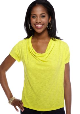 New Directions Weekend Petite Cowl Neck Crochet Trim Top
