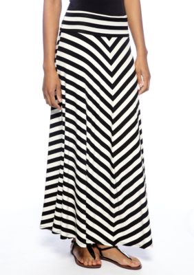 New Directions Fold Over Stripe Knit Maxi Skirt