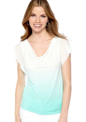 New Directions Petite Drape Neck Flutter Sleeve Top