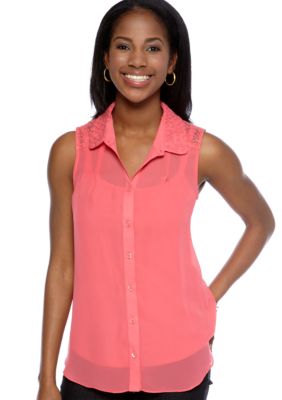New Directions Petite Sleeveless Chiffon Top with Embroidered Detail