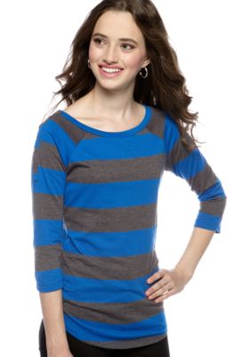 Red Camel Button Sleeve Stripe Tee
