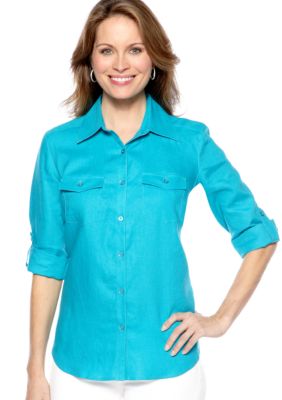 Kim Rogers&reg; Button Front Linen Shirt